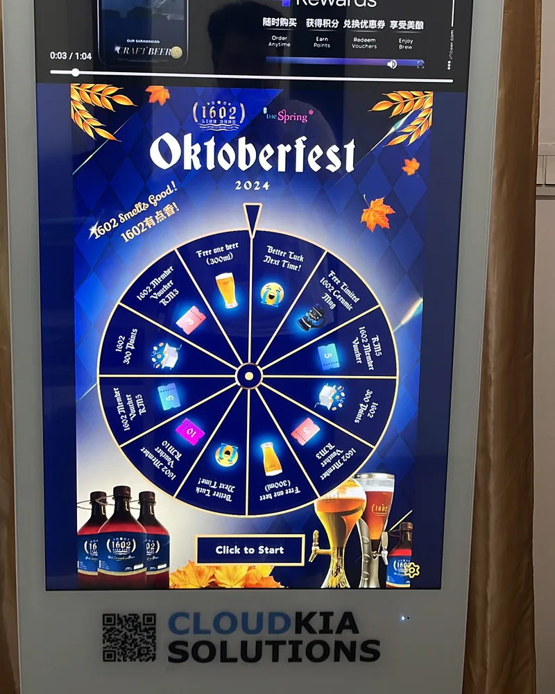CloudStation kiosk running a spin-the-wheel game for 1602 Craft Beer Oktoberfest 2024